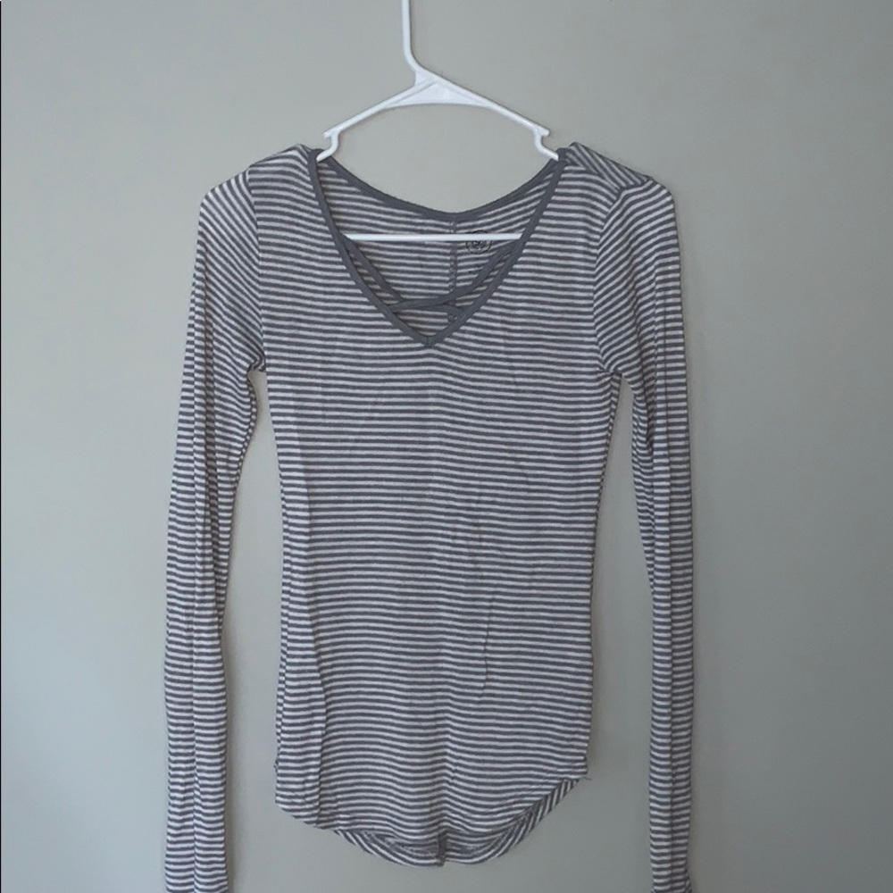 Grey and white striped long sleeve